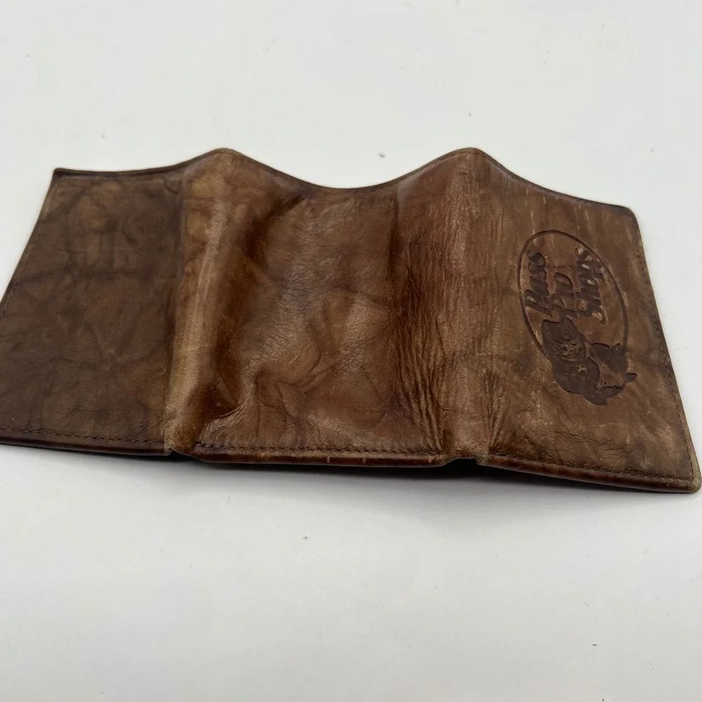 Bass Pro Shops Mens Trifold Wallet Genuine Leather Brown Embossed Logo Fish